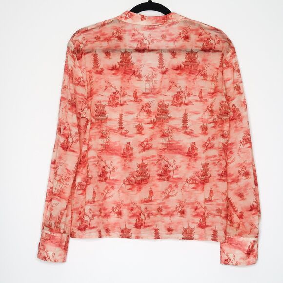 Zara Pajama Top Size 8 Button Up 100% Cotton Long Sleeve‎ Pink Japanese Print - Picture 3 of 10